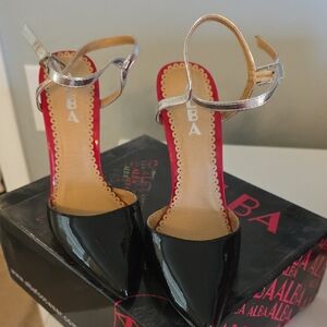 Alba Women's Black and Silver Strappy Heels